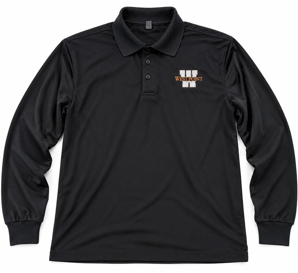 West Point Men's Black Long Sleeve Embroidered Polo Shirt Size Large